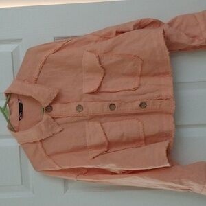 A Zara peach linen/cotton  cropped jacket size XL.